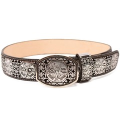 Genuine Laser Cut Leather Centenario Western Belt with Removable Buckle – Silver