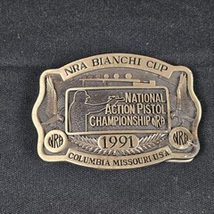 NRA Bianchi Cup Belt Buckle Bronze Tone 3.25&Prime; Wide 1991 Engraved
