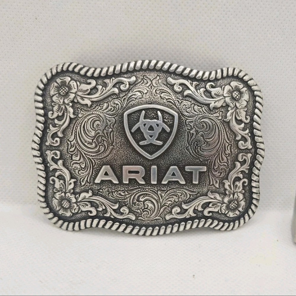 Ariat Western Floral Silver Metal woman&rsquo;s Belt Buckle Rectangular Antique Finish