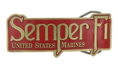 United States Marine Semper Fi USMC Red Enamel Bronze Metal Belt Buckle