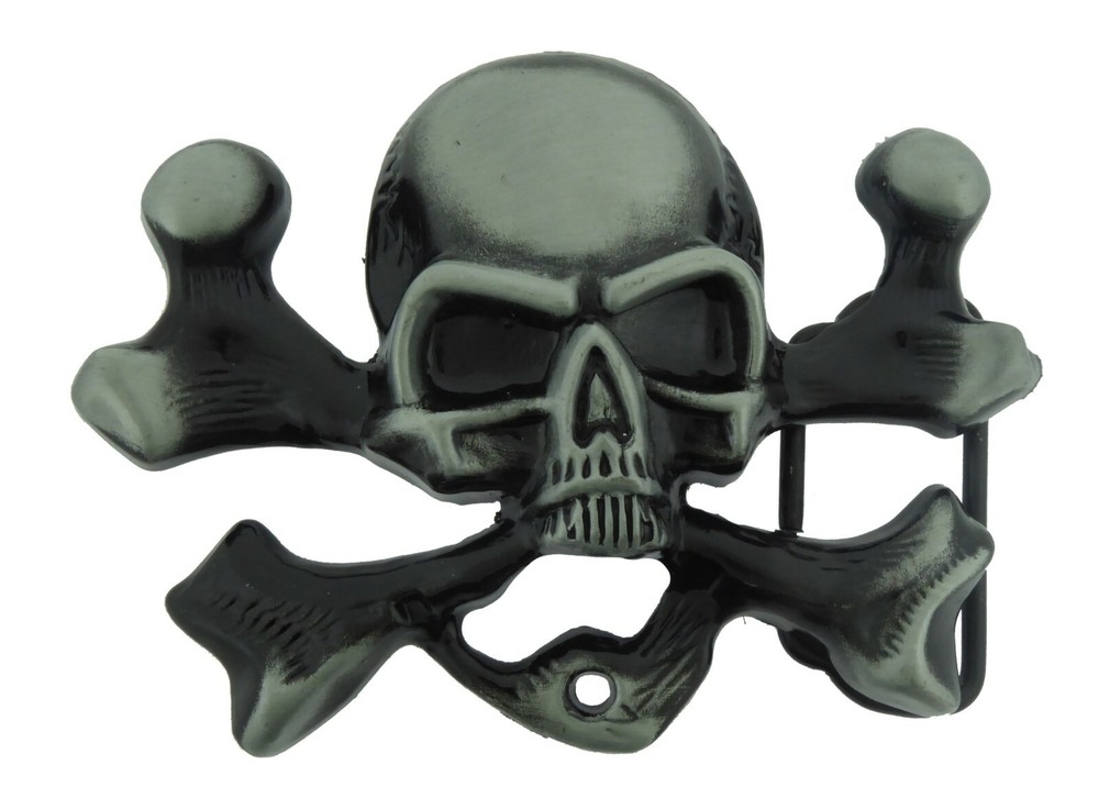 Skull Crossbones Belt Buckle Grey Metal Gothic Tattoo Halloween Costume Tribal