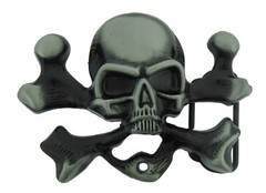Skull Crossbones Belt Buckle Grey Metal Gothic Tattoo Halloween Costume Tribal