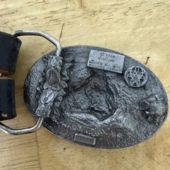 Vintage Siskiyou 1985 Pewter Belt Buckle Red Rose Enamel C-4000 Size M/L