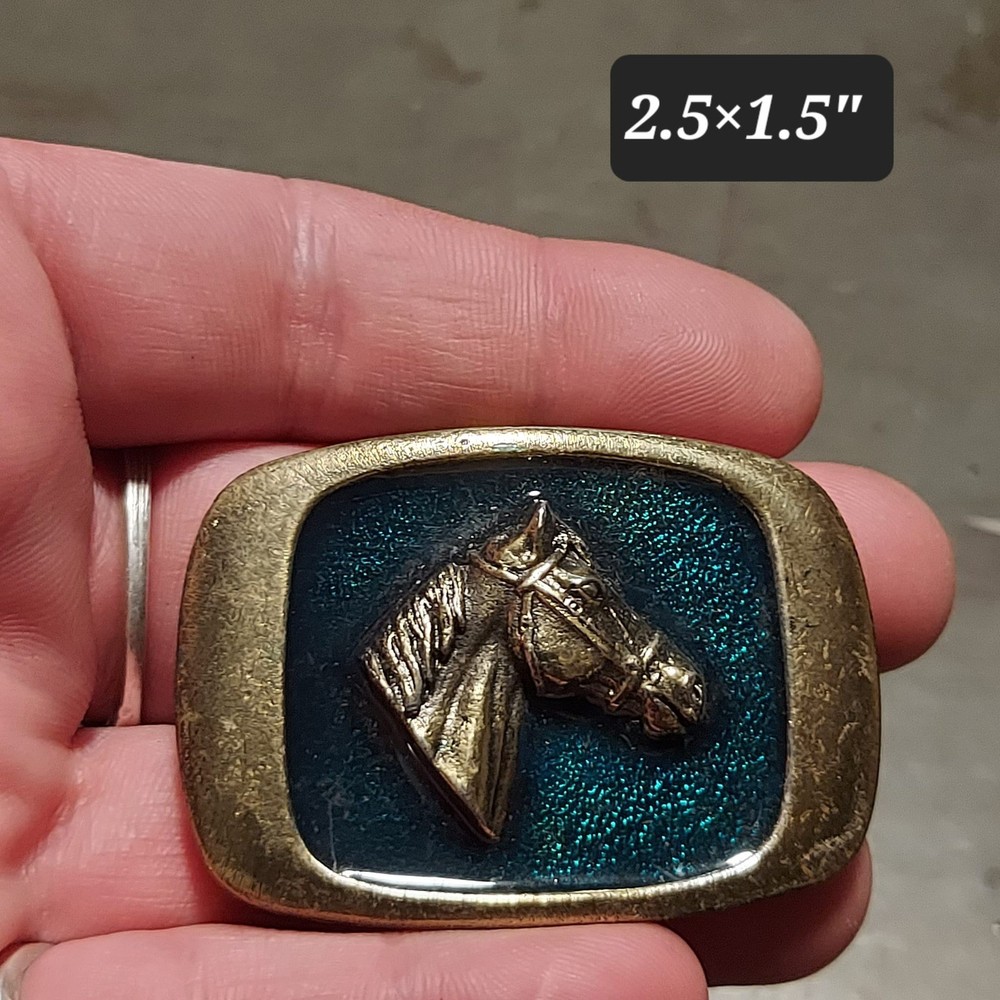 1983 LIMITED MM Horse BELT BUCKLE- Colorful Border #1302 Made In USA Chicago