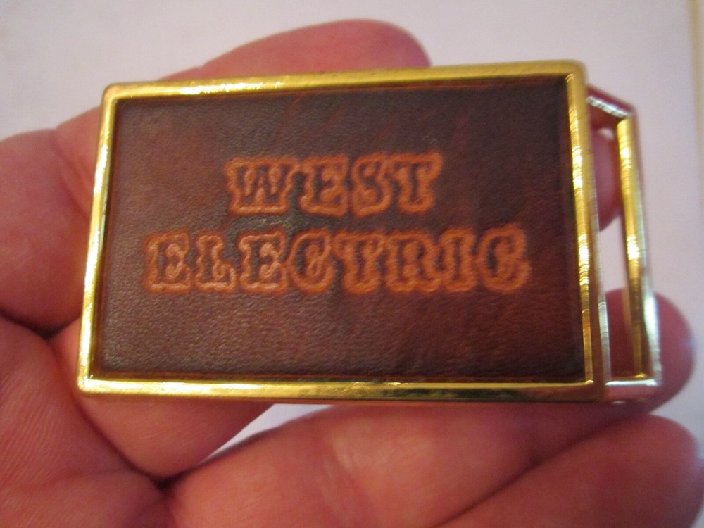 WEST ELECTRIC LEATHER FACE BELT BUCKLE – 2 1/2&Prime; X 1 1/2&Prime; – HEAVY – GW7