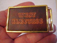 WEST ELECTRIC LEATHER FACE BELT BUCKLE – 2 1/2&Prime; X 1 1/2&Prime; – HEAVY – GW7
