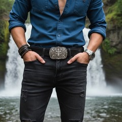 Men Women Western Belt Buckle Silver Metal Western Cross Cowboy Religious Design