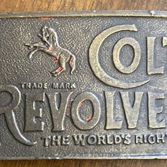 VINTAGE COLT REVOLVERS BRASS BELT BUCKLE ~ ANTIQUE FINISH