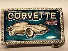 Corvette Belt Buckle Teal Silver Classic Car Logo Enamel Chevy