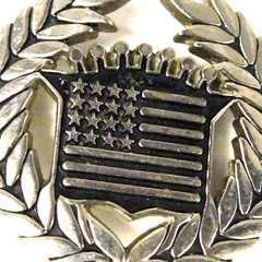 Famous Belt Buckle Stars & Stripes Flag Wreath USA Black Silver #8387 Ex. Cond.