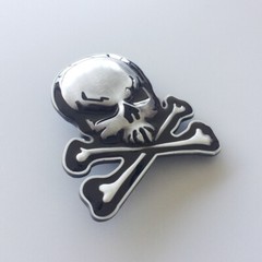Vintage Black Enamel Skull With Bones Belt Buckle Gurtelschnalle