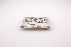 Handcrafted Navajo Belt Buckle Sterling Silver Bear Paw Overlay Design Signed