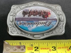BUDWEISER BEER DRAFT HORSES SLEIGH COLORED PICTURE LICENSED BELT BUCKLE 2006