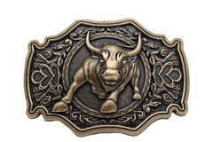 Men Antique Gold Metal Belt Buckle Cowboys Western Fashion Bull Rodeo Filigree