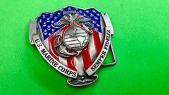 US Marine Corps Semper Fideles Eagle Anchor Globe Commemorative Belt Buckle