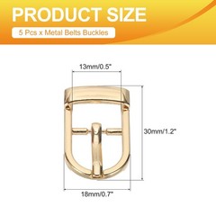 5 Pcs 0.5 Inch Adjustable Single Prong Buckle Belt Buckle, Gold Tone