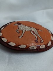 Vintage Nocona Leather Belt Buckle Pointer Hunting Dog Brown