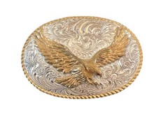Vtg El Artup Crumine Bronze Oval Silver/ Gold Eagle Belt Buckle 3.75 X 2.75