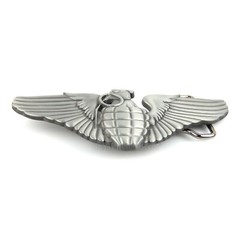 Grenade Angel Wings Belt Buckle Military Memorial Silver Tone Fits 1.5&Prime; Belt