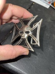 Black Iron Cross Skull Biker Belt Buckle