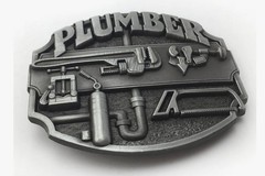 Silver Plumber Plumbing Tools Occupational Western Metal Belt Buckle Men Antique