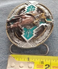 BULL RIDER COWBOY HAT RIDING RODEO WESTERN BELT BUCKLE BERGAMOT MADE IN USA NEW