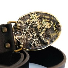 Biker RIDE OR DIE belt buckle with skull and dead horse, Solid brass belt buckle