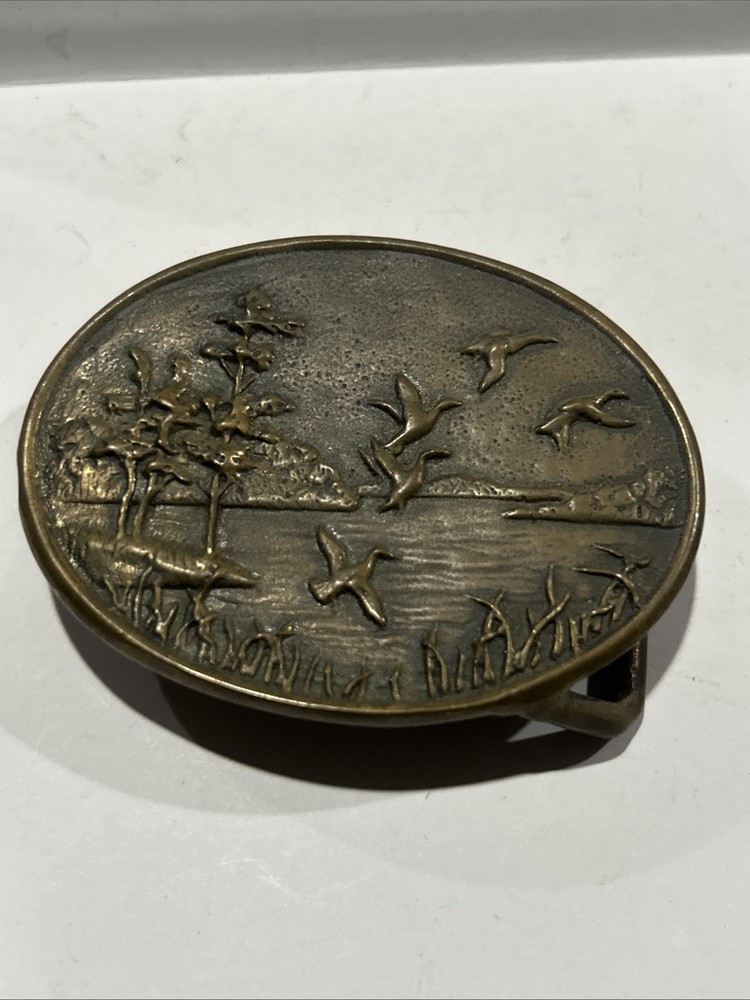 Vintage Solid Bronze Rams Horn Belt Buckle 1976 Waterfowl
