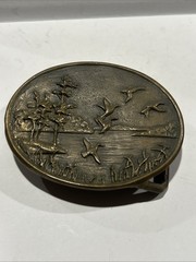 Vintage Solid Bronze Rams Horn Belt Buckle 1976 Waterfowl