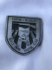 Ohio Canton -McKinley Rifle Pistol Club Shield Shaped Silver Colored Belt Buckle