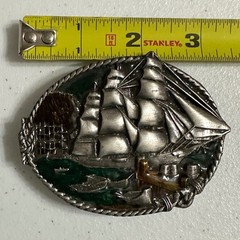 Bergamot Brass Works 1983 3D Sailing Clipper Ship Belt Buckle Enamel VTG Rudyard