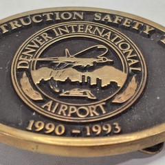 Vintage DIA Denver Airport Construction Safety Belt Buckle Anacortes Brass 1992