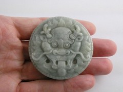 Light Green Jade Carved Dragon Head Foo Dog Belt Buckle 42g 52.05mm Fits 1.5 In