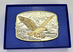 American Bald Eagle on Mountains Belt Buckle – Silver & Gold Plate 1982