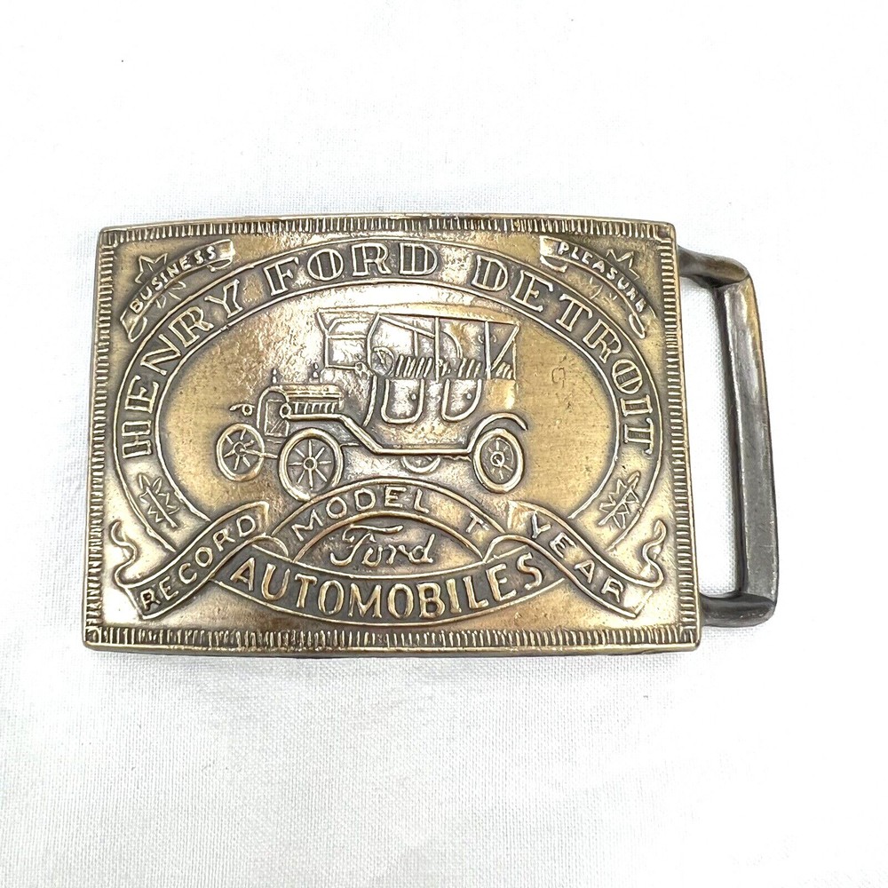 Vintage Henry Ford Detroit Automobiles Model T Belt Buckle Rectangular