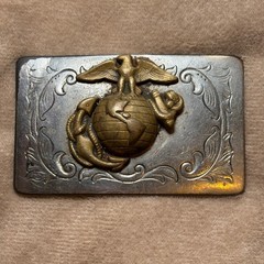 Vintage USMC Marine Corps Eagle Globe Anchor Trench Art Belt Buckle Brass