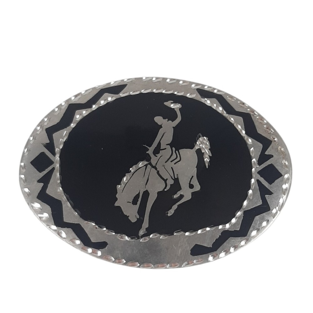 Belt Buckle Colorado Silver Star Western Horse Riding Diamond Cut BLACK/ SILVER