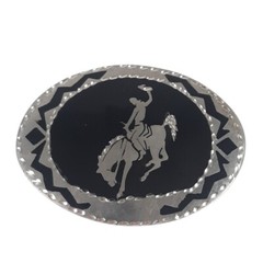 Belt Buckle Colorado Silver Star Western Horse Riding Diamond Cut BLACK/ SILVER