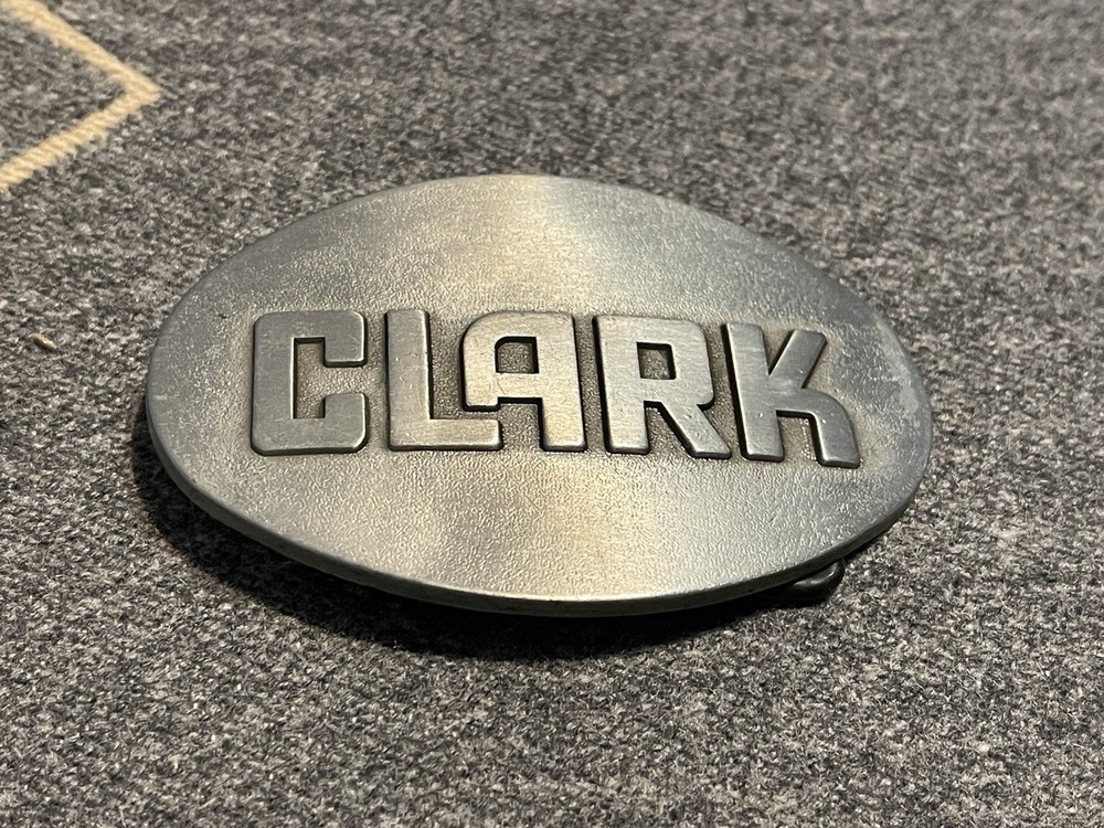 Vintage Clark Equipment Belt Buckle Gray Industrial Logo USA C
