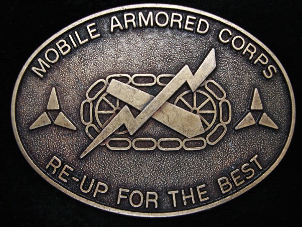 PD21102 **MOBILE ARMORED CORPS RE-UP FOR THE BEST** MILITARY ARMED FORCES BUCKLE