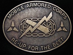 PD21102 **MOBILE ARMORED CORPS RE-UP FOR THE BEST** MILITARY ARMED FORCES BUCKLE