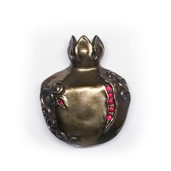 Pomegranate with Design and Red Stones Bronze Belt Buckle