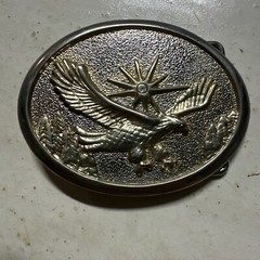 VINTAGE BELT BUCKLE Majestic Eagle Sun Trees Star Jewel Flying Oval Metal USA