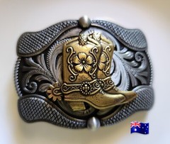 1pce Belt Buckle Cowboy Boots Silver & Brass 6.4×8.5cm Suits 4cm Width Belt