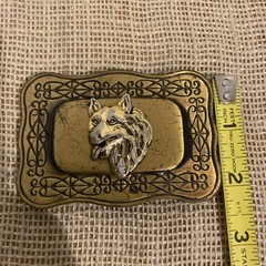 Vintage Western Belt Buckle Brass Wolf Japan