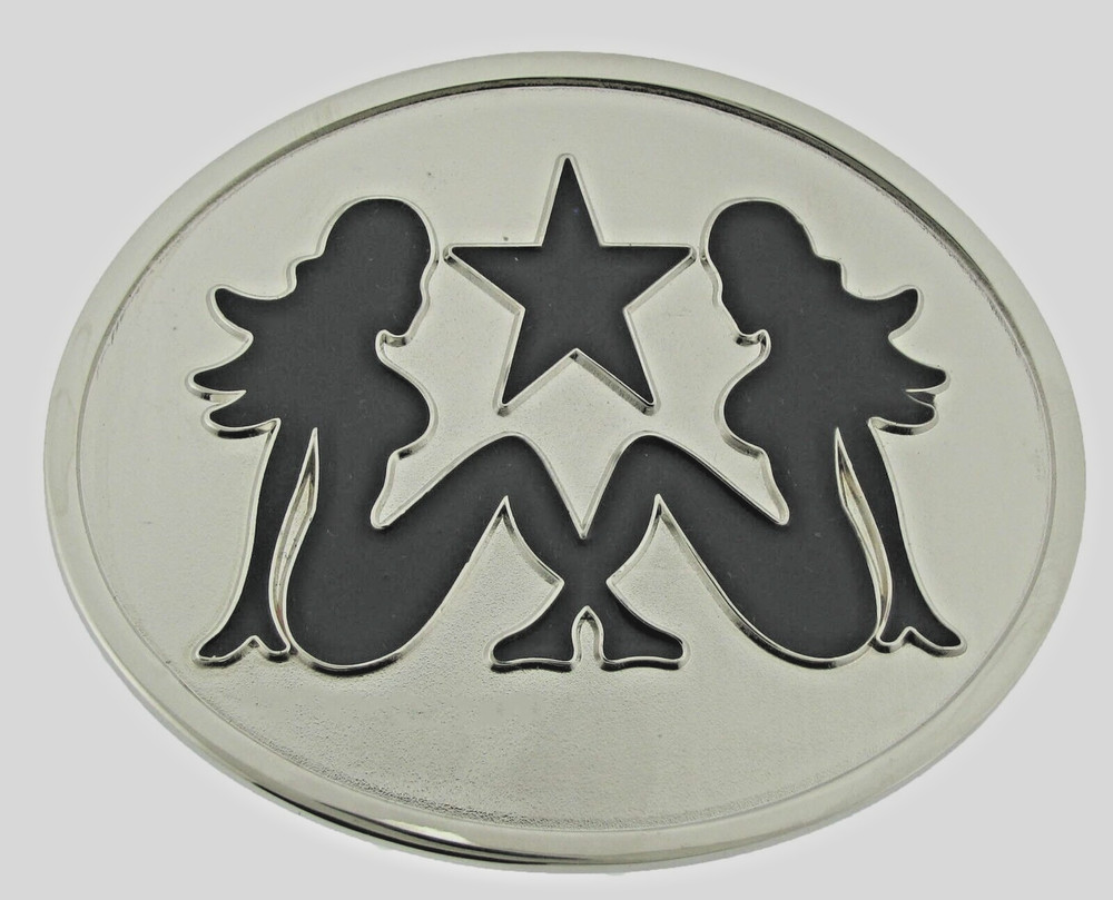 Trucker Mud Girl Flap Belt Buckle Sexy Lady Pin up Belt Buckle Black Silver Star
