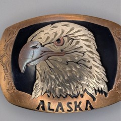 Vintage Alaska Bald Eagle Belt Buckle Handcrafted USA Mixed Metal Western 2.5&Prime;