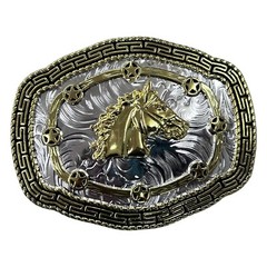 Horse Head Rodeo Belt Buckle Silver And Gold