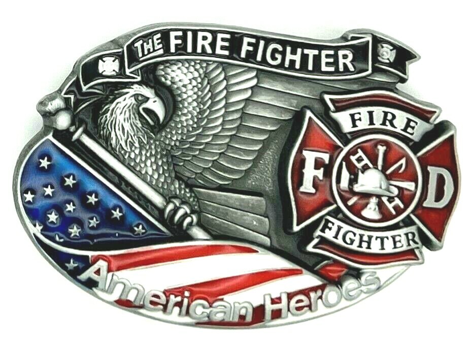 FD Dept. Fire Fighter American Heroes Eagle USA Flag Belt Buckle New