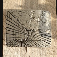 Perspective Lines Belt Buckle with Textured Relief in Antique Silver Look